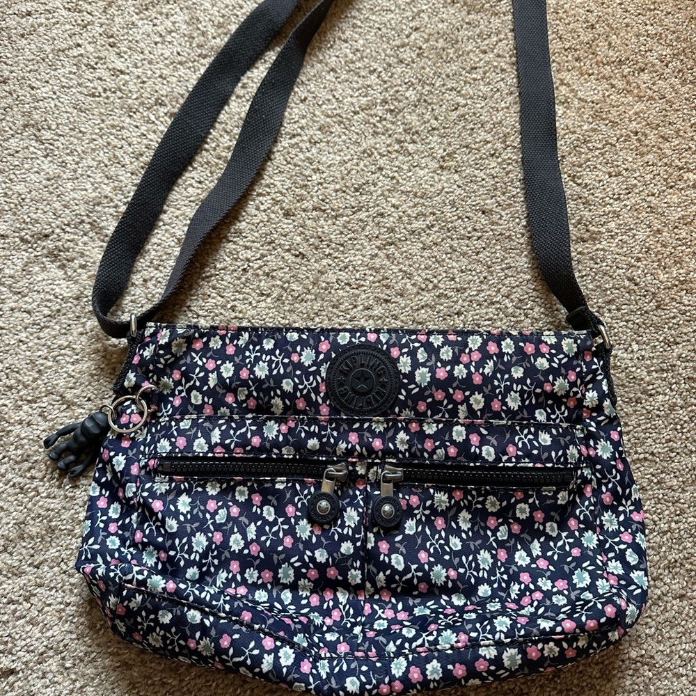 Kipling Floral Crossbody Bag - Black and Pink